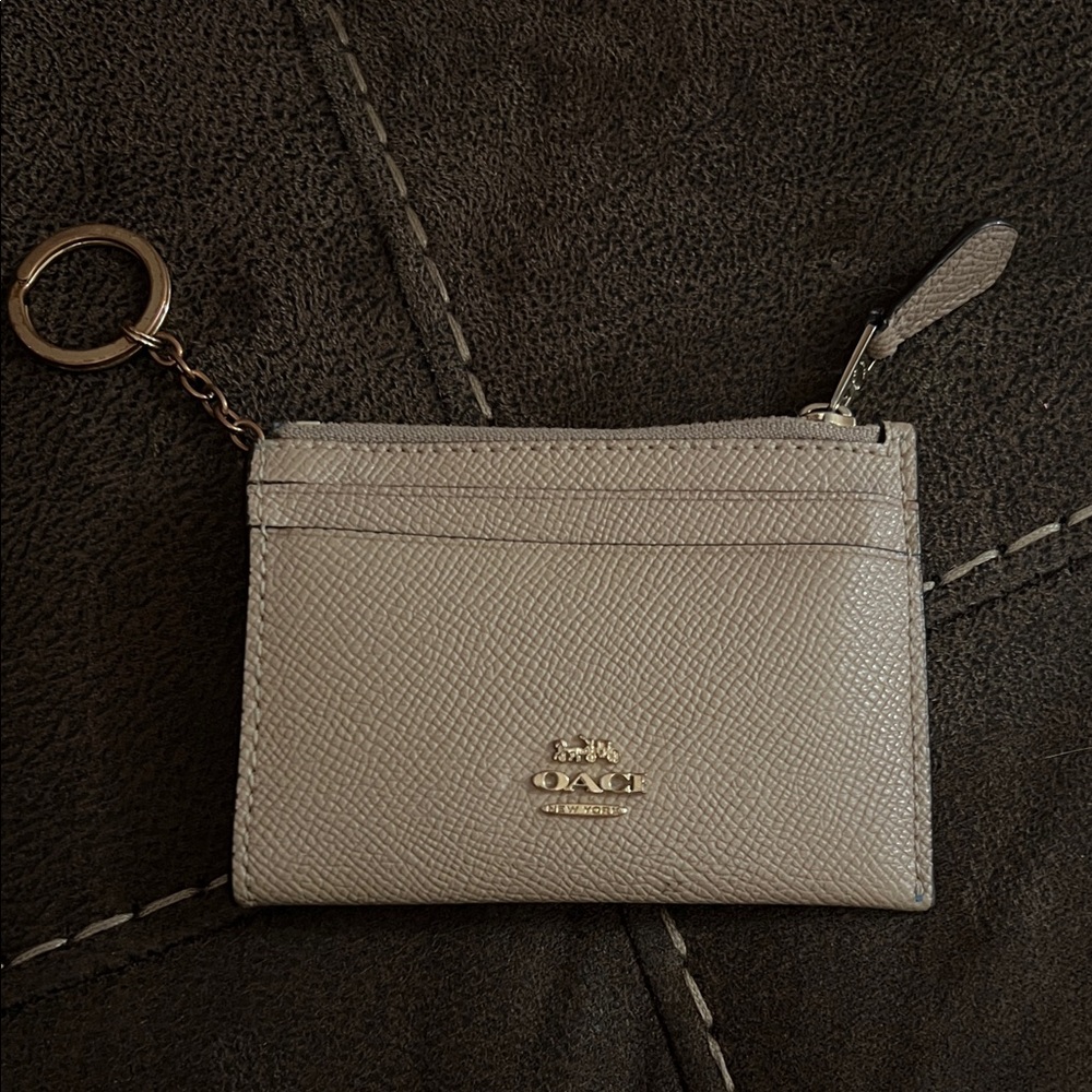 Coach Beige Textured Keychain Card Holder